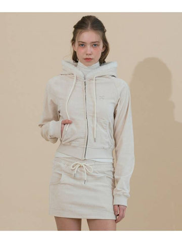 Velour Set Up Pocket Zip Up Hoodie Ivory - ETRE AU SOMMET - BALAAN 1