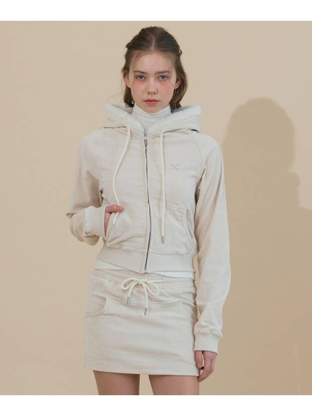 Velour Set Up Pocket Zip Up Hoodie Ivory - ETRE AU SOMMET - BALAAN 1