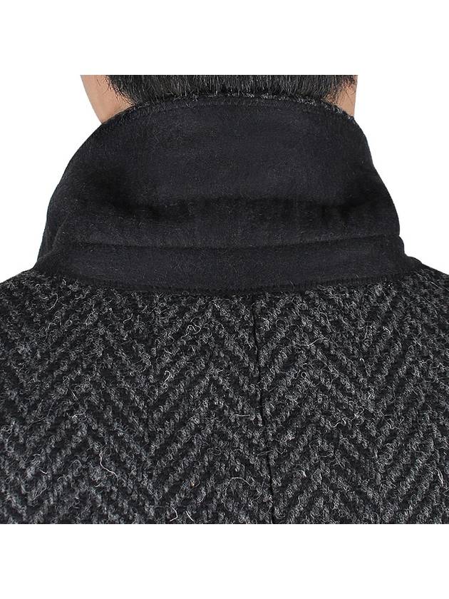 chevron pattern wool single-breasted structured coat gray black - AMI - 10