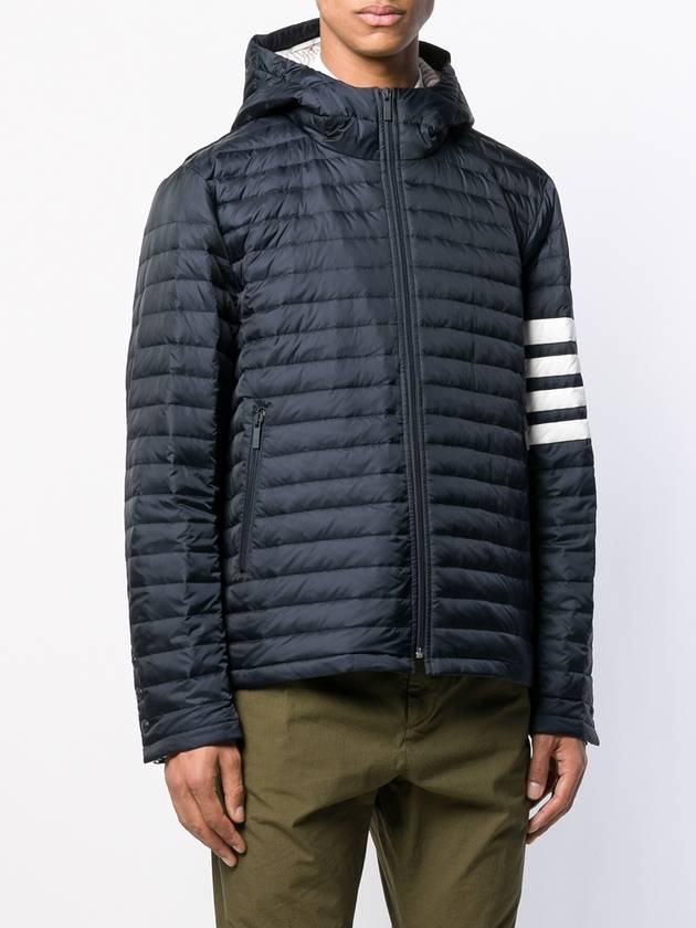 Matte Nylon 4-Bar Stripe Downfill Quilted Hoodie Padding Navy - THOM BROWNE - BALAAN 5