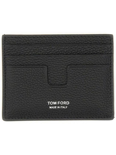 Silver Logo Classic T-Line Grain Leather Card Wallet Black - TOM FORD - BALAAN 2