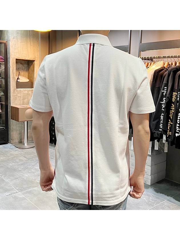 Men's Cotton Pique Center Bag Striped Short Sleeve Polo Shirt White - THOM BROWNE - BALAAN 6