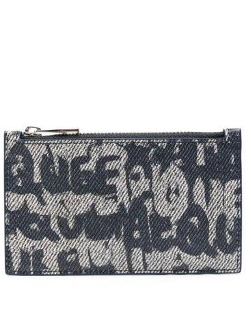 All Over Graffiti Logo Print Card Wallet Blue - ALEXANDER MCQUEEN - BALAAN 1