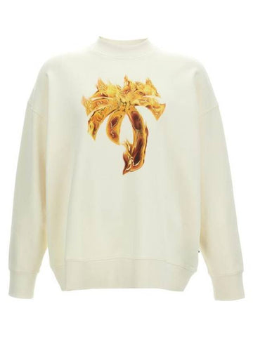 Palm Angels Burning Crew Neck Sweatshirt Off White - PALM ANGELS - BALAAN 1