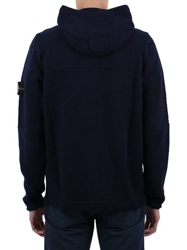 Logo Patch Hooded Lamb Wool Cardigan Navy - STONE ISLAND - BALAAN 6