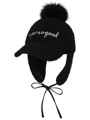 BUBBLY POMPOM EARFLAP CAPBlack - PLAYBOO - BALAAN 1