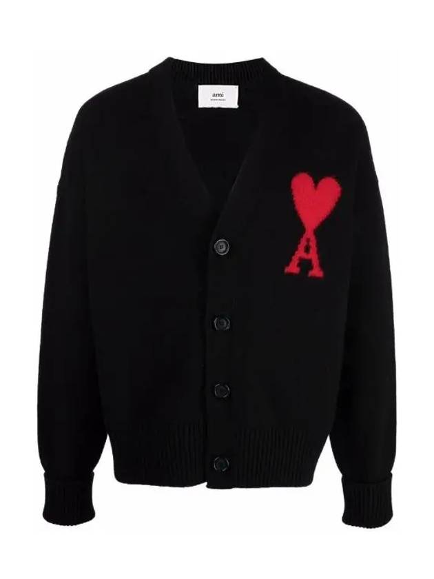 Big Heart Logo Wool Cardigan Black - AMI - BALAAN 2