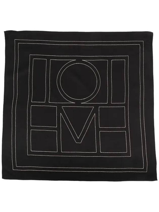 Embroidered Monogram Silk Scarf Black - TOTEME - BALAAN 1