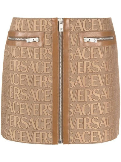 Women's All-Over Logo Mini H-Line Skirt Brown - VERSACE - BALAAN 2