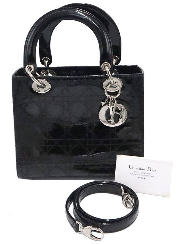 Women s Dior Christian CAL44551 Black Patent Cannage Lady Medium 2WAY gt bag Gangbuk used luxury goods - DIOR - BALAAN 3