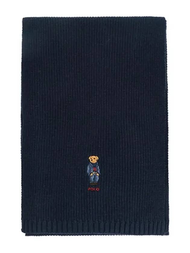 Bear Rib Knit Scarf Navy - POLO RALPH LAUREN - BALAAN 5