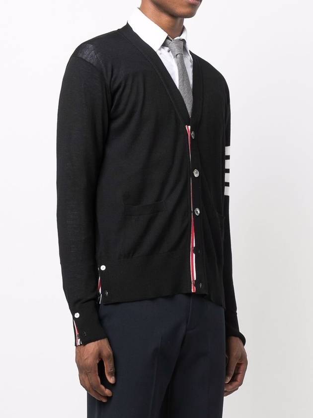 Men's Sustainable Classic Diagonal Wool Cardigan Black - THOM BROWNE - BALAAN 3