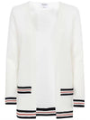 Cricket Stripe Lightweight Textured Cotton V-Neck Cardigan White - THOM BROWNE - BALAAN 3