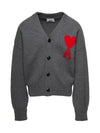 Big Heart Logo Wool Cardigan Grey - AMI - BALAAN 3