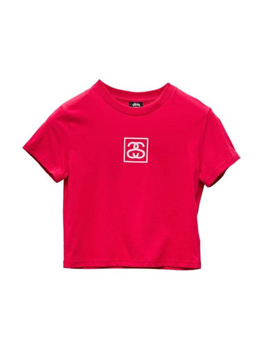 Women's Square Slim Cropped Short Sleeve T-Shirt Raspberry - STUSSY - BALAAN 1