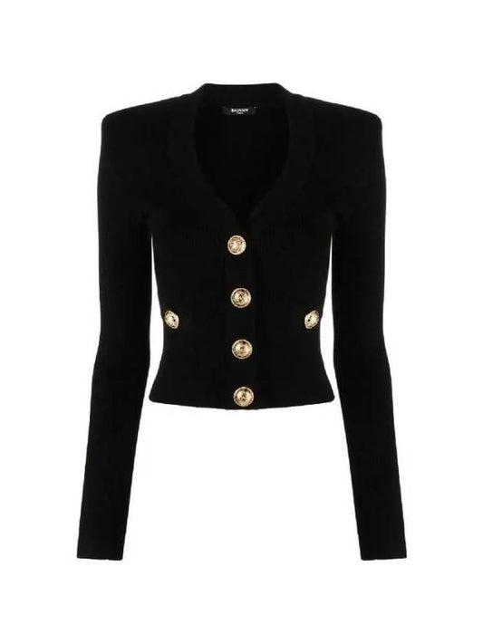 Button V neck rib knit cardigan black - BALMAIN - BALAAN 2