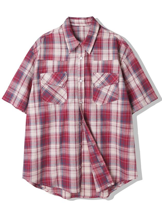 RTR Plaid Western Short Sleeve Shirt Red - KND - BALAAN 3