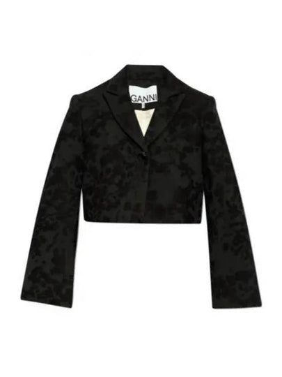 Boucle Jacquard Crop Blazer Jacket Black - GANNI - BALAAN 2