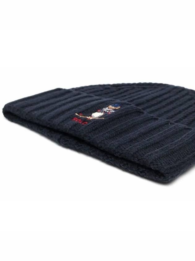 Bear Embroidery Ribbed Beanie Blue 449853941 001 - POLO RALPH LAUREN - BALAAN 4