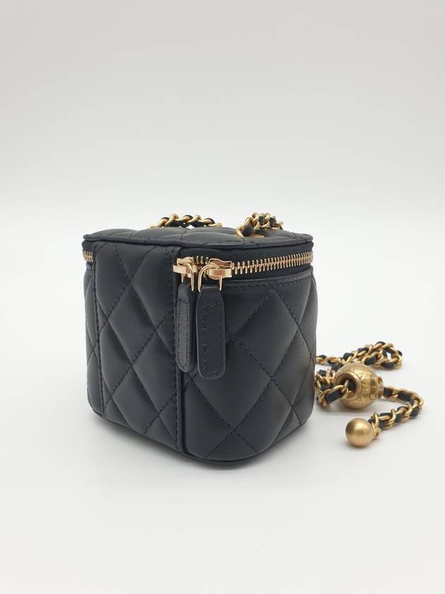 Gold Ball Vanity Bag Square Strap Adjustable Cross Lambskin Black Plated AP1447 - CHANEL - BALAAN 6