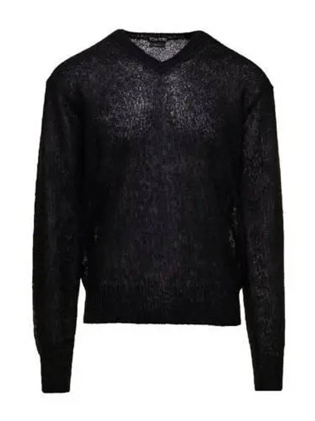 V Neck Long Sleeve Knit Top Black - TOM FORD - BALAAN 2