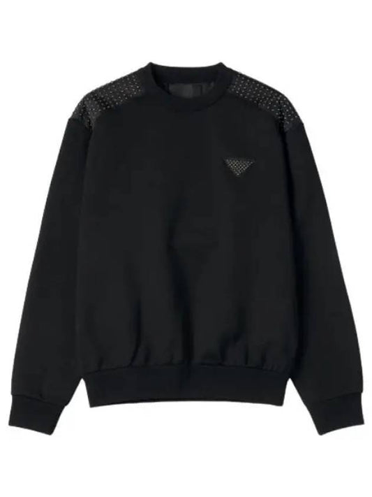 Triangle logo studded technical sweatshirt black T shirt - PRADA - BALAAN 1
