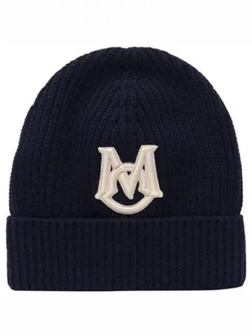 3B00014 M1509 742 Logo Patch Wool Beanie Navy Hat TLS 271177 - MONCLER - BALAAN 1