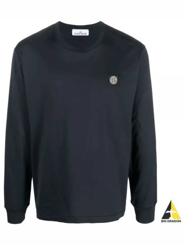 Cotton Jersey Slim Fit Long Sleeve T Shirt Navy Blue - STONE ISLAND - BALAAN 2