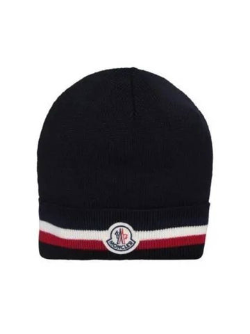 3B00065 A9575 742 Logo Patch Tricolor Wool Beanie 987173 - MONCLER - BALAAN 1