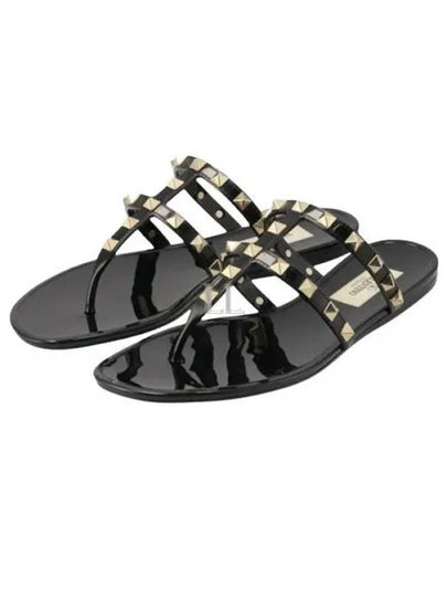 Rockstud Flat Rubber Flip Flops Black - VALENTINO - BALAAN 2