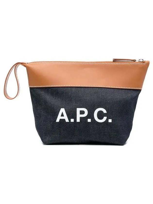 Axel Logo Denim Leather Pouch Bag Navy Brown - A.P.C. - BALAAN 3