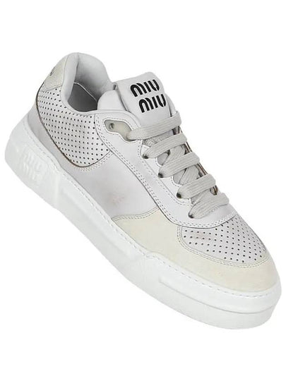 Bleached Leather Suede Low Top Sneakers White - MIU MIU - BALAAN 2