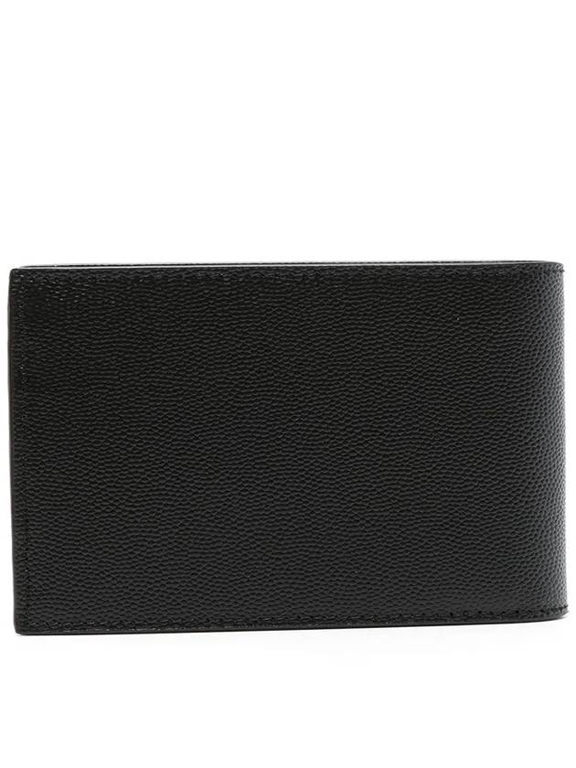 Classic Logo Textured Leather Half Wallet Black - SAINT LAURENT - BALAAN 3