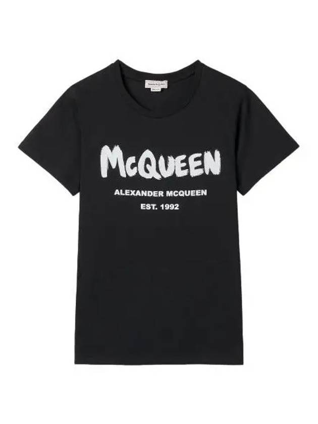 Graffiti logo short sleeve t shirt black white - ALEXANDER MCQUEEN - BALAAN 1