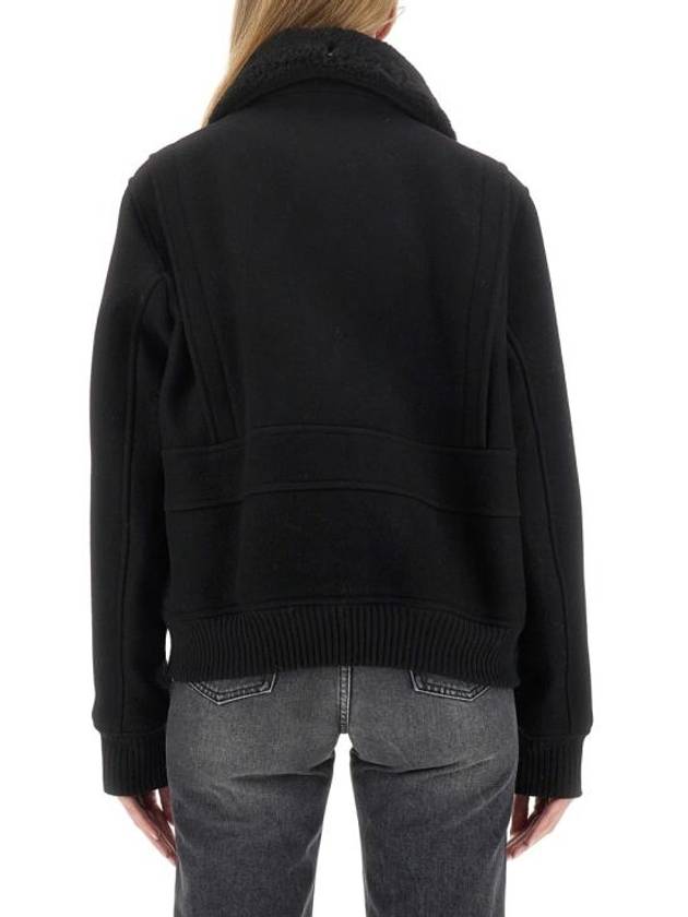 Shearling Collar Wool Zip-Up Jacket Black - AMI - BALAAN 4