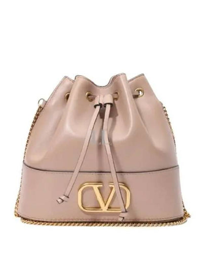 V Logo Signature Chain Napa Leather Bucket Bag Indie Pink - VALENTINO - BALAAN 2