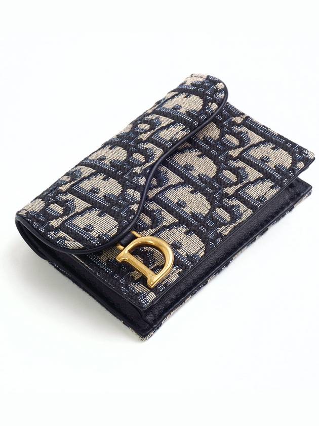 Saddle Flap Card Holder Blue  Oblique Jacquard - DIOR - BALAAN 4