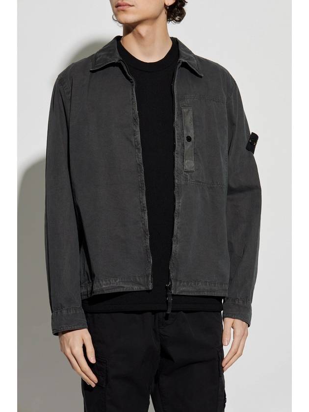 Brushed Canvas Old Effect Zip-Up Jacket Charcoal Grey - STONE ISLAND - BALAAN 3