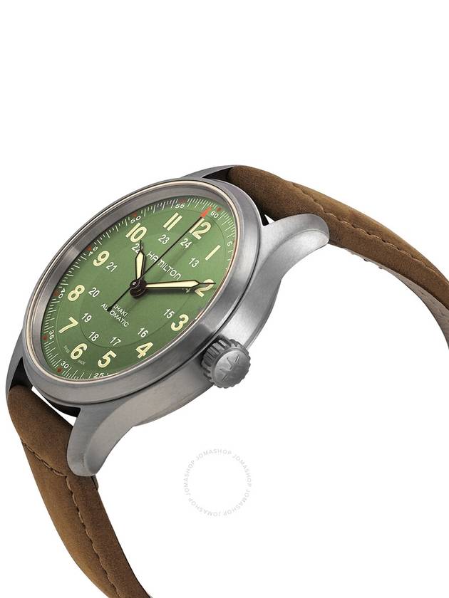 Men's Khaki Field Titanium Auto Leather Watch Green - HAMILTON - BALAAN 3