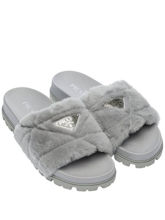 shearling slippers gray - PRADA - BALAAN.