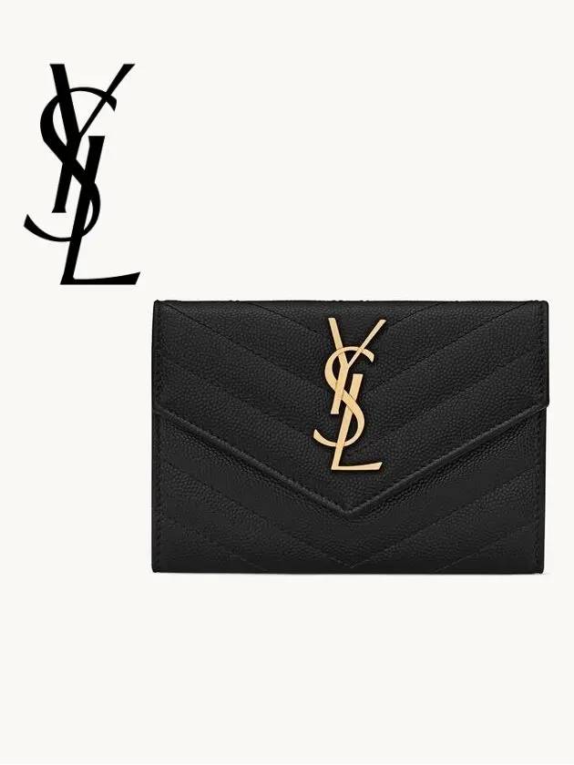 Monogram Envelope Small Half Wallet Black Gold - SAINT LAURENT - BALAAN 2