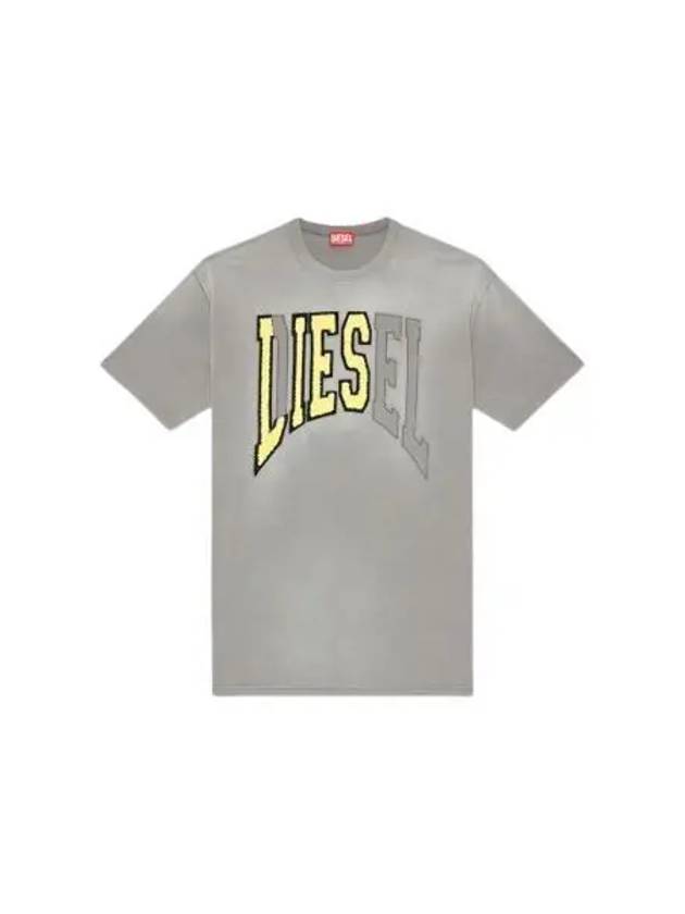 T Wash N Oversized Lies Logo Short Sleeve T-Shirt  Grey - DIESEL - BALAAN 2