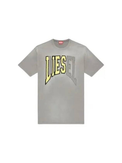 T Wash N Oversized Lies Logo Short Sleeve T-Shirt  Grey - DIESEL - BALAAN 2