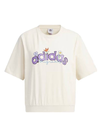 Summer Logo Print Cropped Short Sleeve T-Shirt Ivory - ADIDAS - BALAAN 1