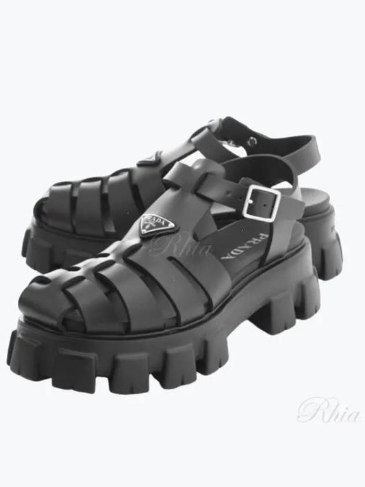 triangle logo chunky rubber sandals black - PRADA - BALAAN 2