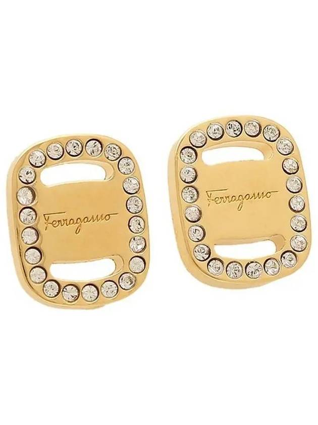 Vara Plate Crystal Earrings Gold - SALVATORE FERRAGAMO - BALAAN 3