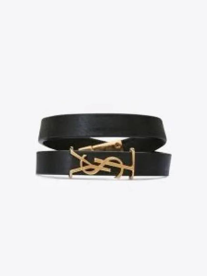 Opyum Double Wrap Leather Bracelet Black - SAINT LAURENT - BALAAN 2