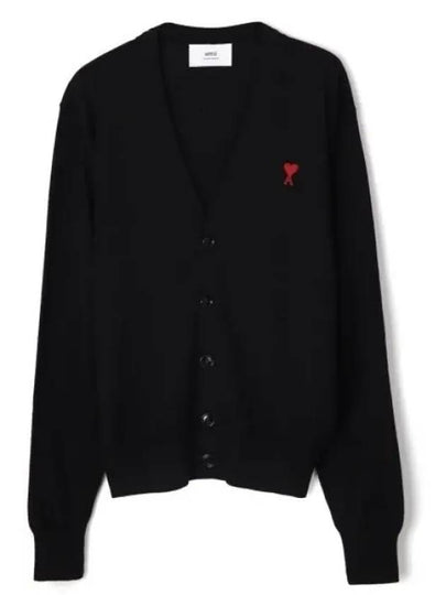 Red Heart Logo Merino Wool Cardigan Black - AMI - BALAAN 2