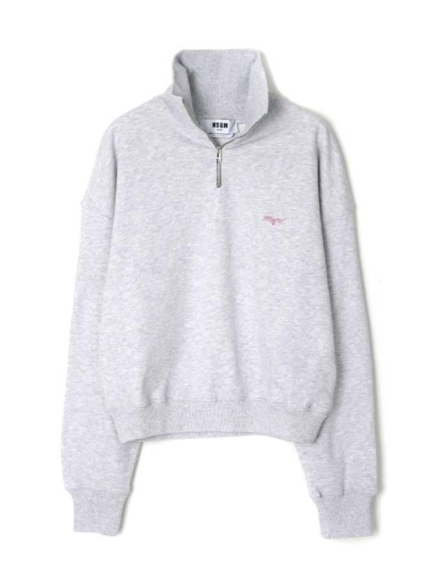 Micro Embroidery Logo Half Zip Cotton Sweatshirt Light Grey - MSGM - BALAAN 1