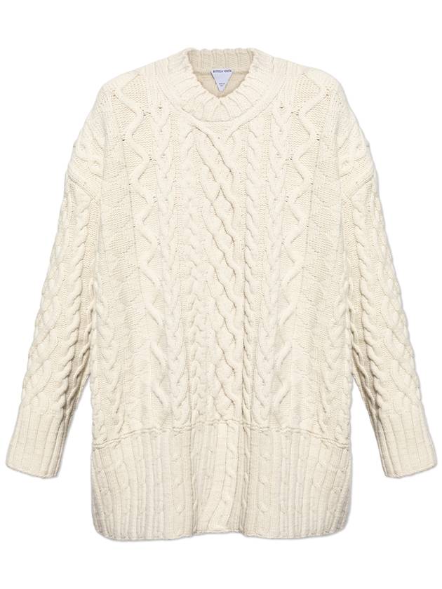 Bottega Veneta Wool Sweater With Decorative Knit Pattern, Women's, Cream - BOTTEGA VENETA - BALAAN 1